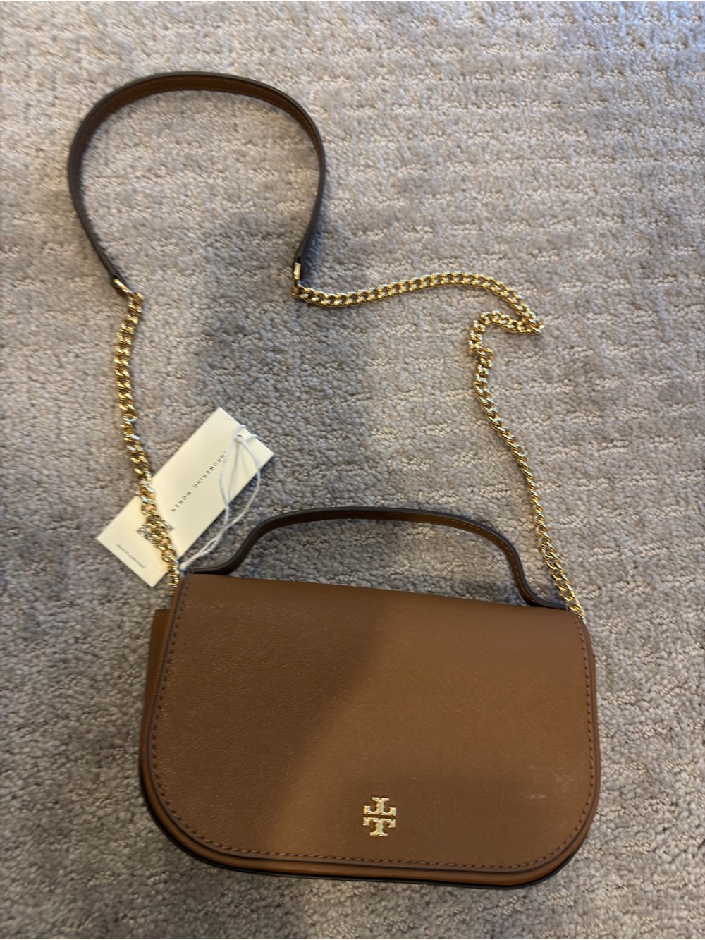 Tory Burch Saddle Crossbody Bag in Brown with Gold Hardware